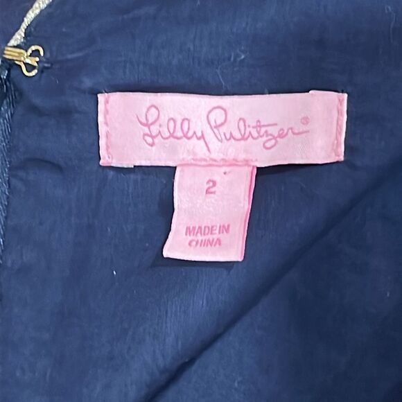 Nwot Lilly Pulitzer navy textured fabric w/gold appliqué on front dress. - Picture 6 of 9